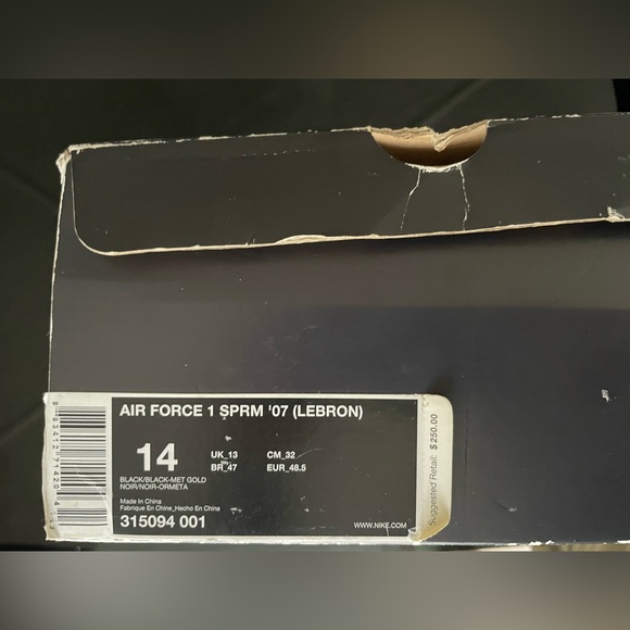 Limited Edition AIR FORCE 1 SPRM '07 (LEBRON)
Size 14
BLACK/BLACK-MET GOLD - Picture 6 of 11